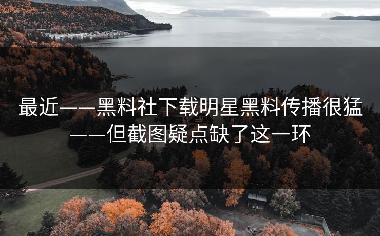 最近——黑料社下载明星黑料传播很猛——但截图疑点缺了这一环